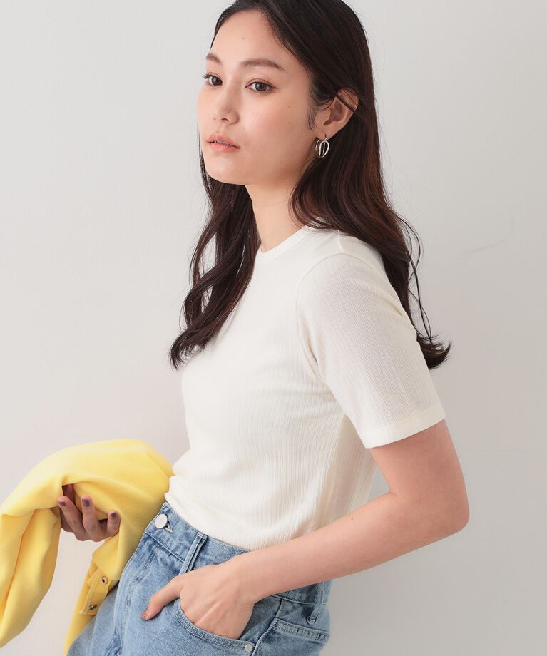 OPAQUE.CLIP「ストライプリブカットソー【洗濯機洗い可】」|Tシャツ・カットソー|ホワイト(101)
