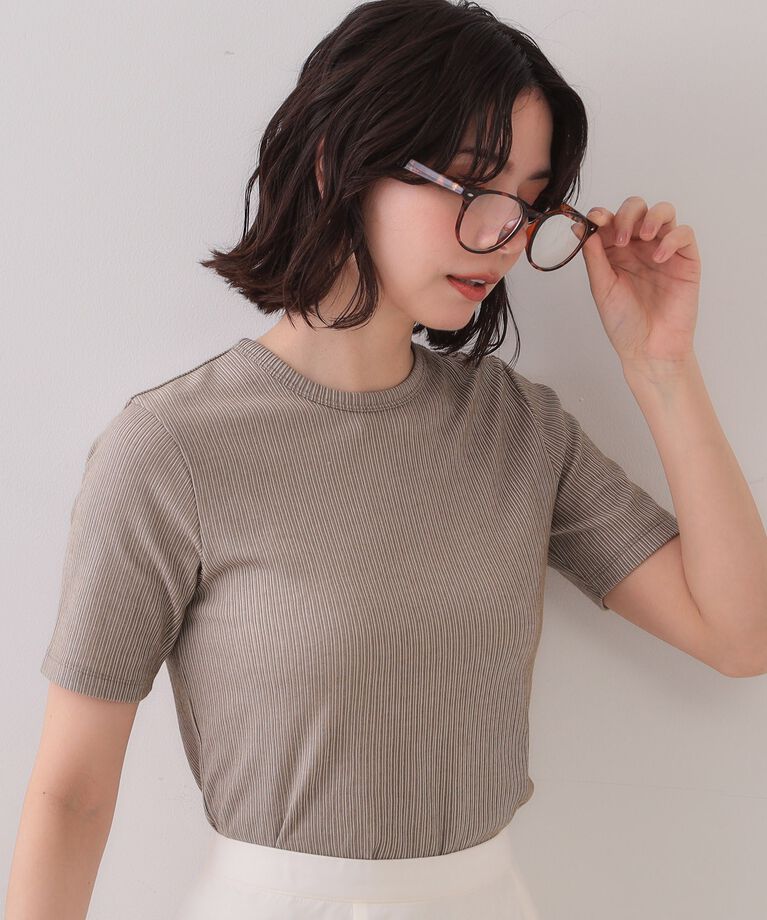 OPAQUE.CLIP「ストライプリブカットソー【洗濯機洗い可】」|Tシャツ・カットソー|オリーブグリーン(1