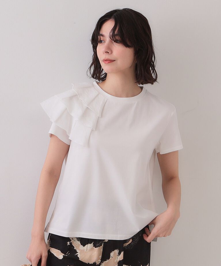 OPAQUE.CLIP「ショルダーフリルドッキングカットソー【UV/接触冷感/洗濯機洗い可】」|Tシャツ・カットソー|ホワイト(001)