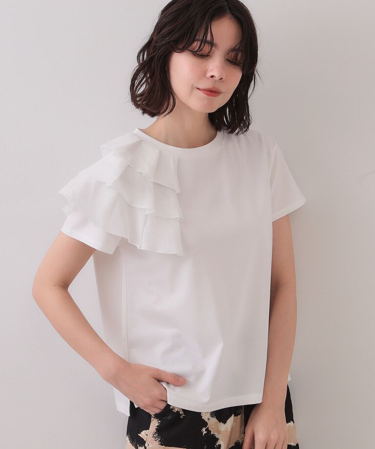 OPAQUE.CLIP「ショルダーフリルドッキングカットソー【UV/接触冷感/洗濯機洗い可】」|Tシャツ・カットソー|