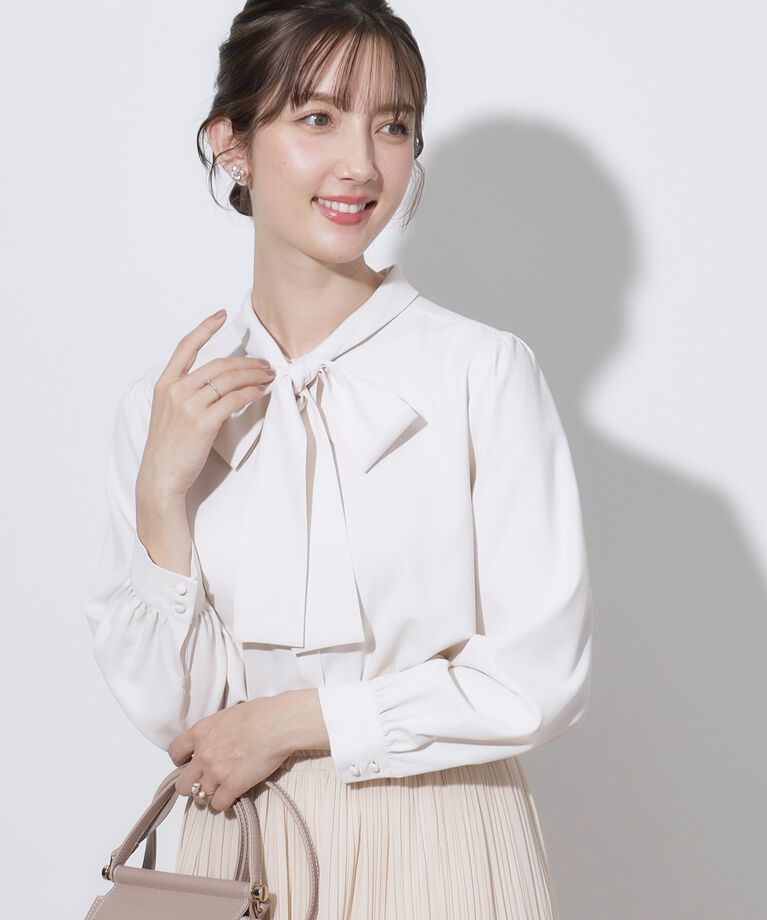 Couture broach「【セレモニーシーン/お仕事にも】リボンタイチュニックブラウス」|シャツ・ブラウス|