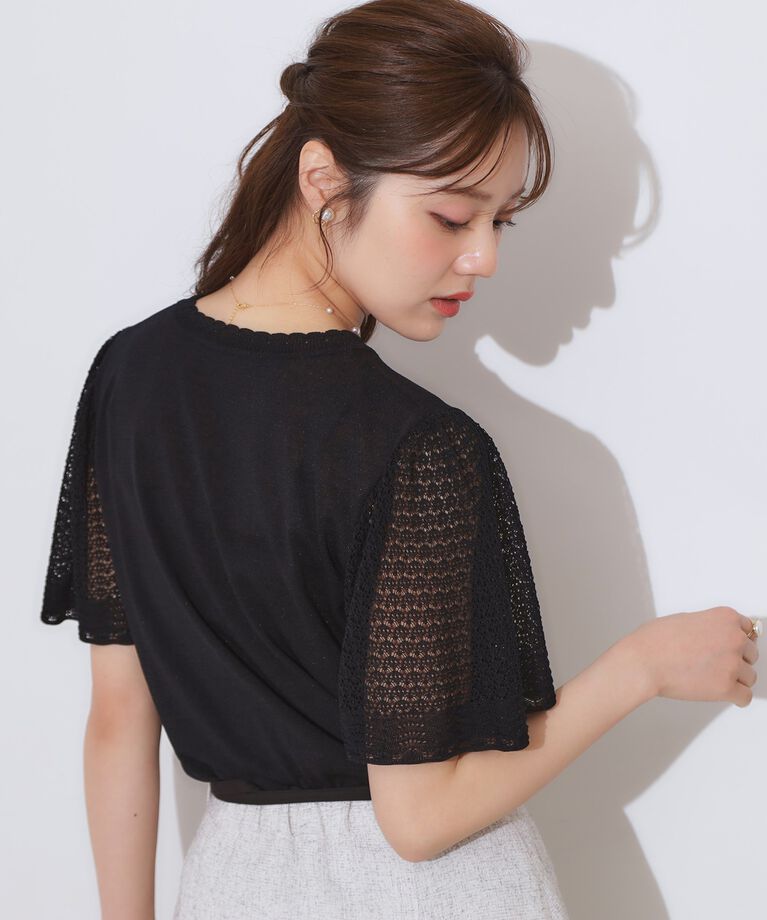 Couture broach「【手洗い可能・UV・アンチピリング・接触冷感・二の腕カバー】透かし袖ニットトップス」|ニット・セーター|