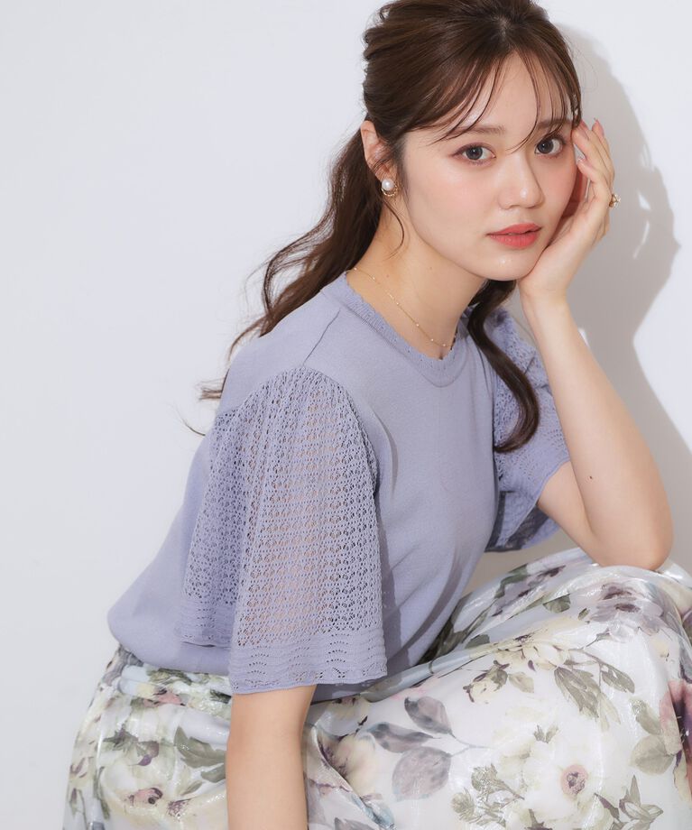 Couture broach「【手洗い可能・UV・アンチピリング・接触冷感・二の腕カバー】透かし袖ニットトップス」|ニット・セーター|