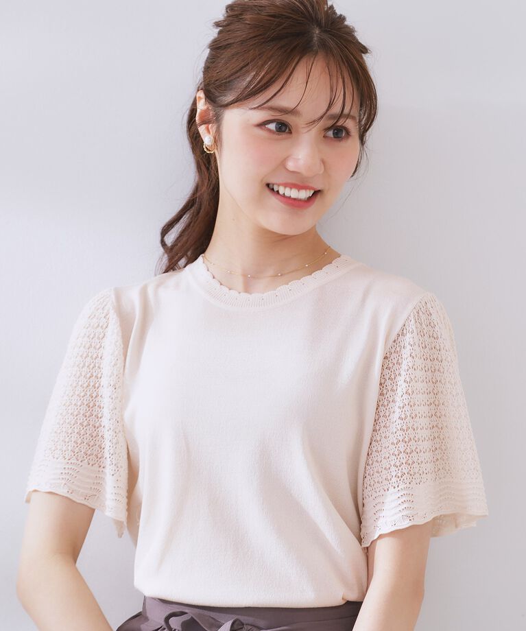 Couture broach「【手洗い可能・UV・アンチピリング・接触冷感・二の腕カバー】透かし袖ニットトップス」|ニット・セーター|