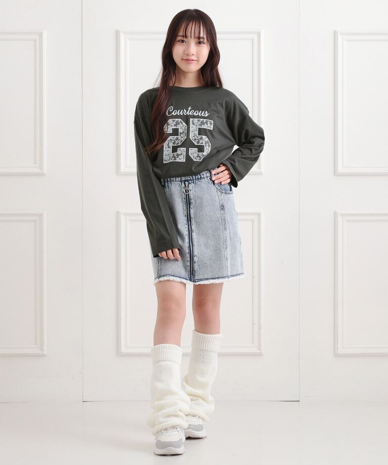 PINK-latte「レースプリントナンバリングロンT」|Tシャツ・カットソー|