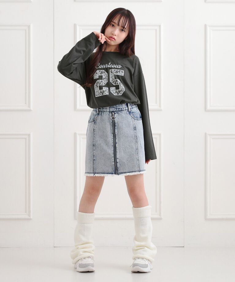 PINK-latte「レースプリントナンバリングロンT」|Tシャツ・カットソー|