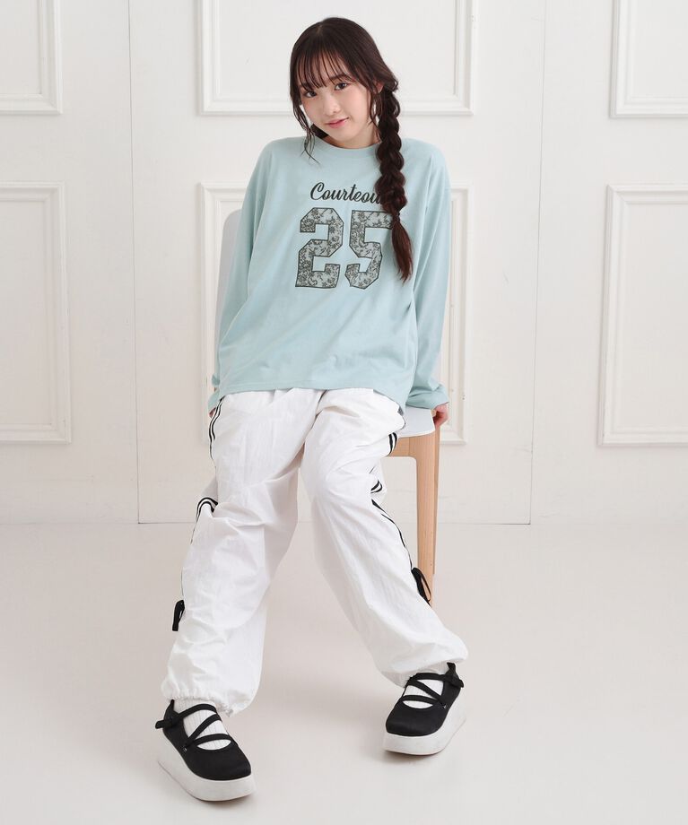 PINK-latte「レースプリントナンバリングロンT」|Tシャツ・カットソー|