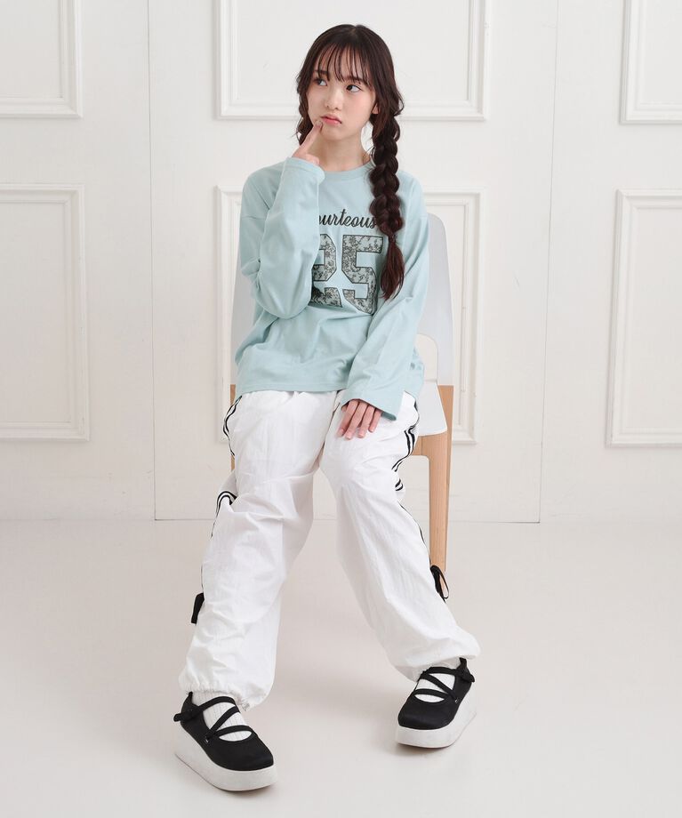PINK-latte「レースプリントナンバリングロンT」|Tシャツ・カットソー|