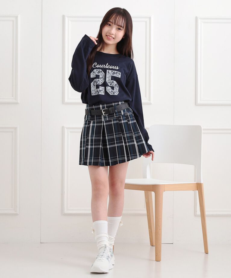 PINK-latte「レースプリントナンバリングロンT」|Tシャツ・カットソー|