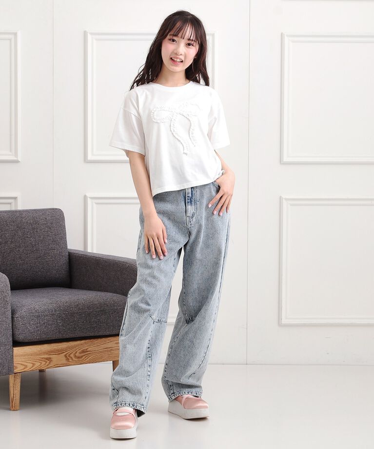 PINK-latte「フリルリボンTシャツ」|Tシャツ・カットソー|