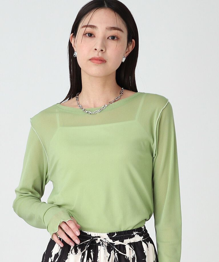 THE SHOP TK「シアー配色プルオーバー【手洗い可】」|Tシャツ・カットソー|グリーン(022)