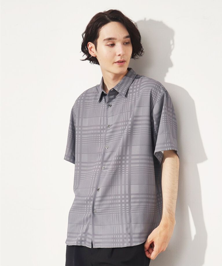 THE SHOP TK「【10色展開】プリントデザインシャツ チェック／ブロッキング／マーブル／ブラシアート」|シャツ・ブラウス|チャコールグレー(2