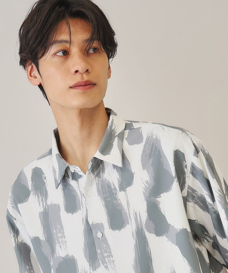 THE SHOP TK「【10色展開】プリントデザインシャツ チェック／ブロッキング／マーブル／ブラシアート」|シャツ・ブラウス|ホワイト(301)