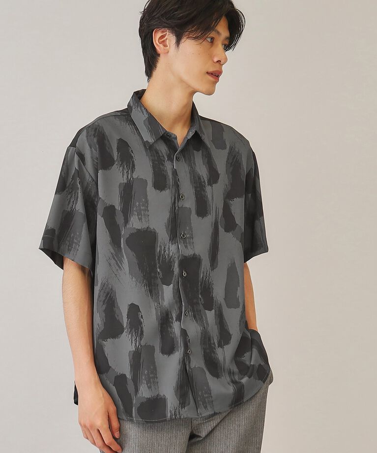 THE SHOP TK「【10色展開】プリントデザインシャツ チェック／ブロッキング／マーブル／ブラシアート」|シャツ・ブラウス|ブラック(319)
