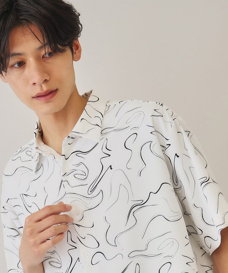 THE SHOP TK「【10色展開】プリントデザインシャツ チェック／ブロッキング／マーブル／ブラシアート」|シャツ・ブラウス|ホワイト(601)