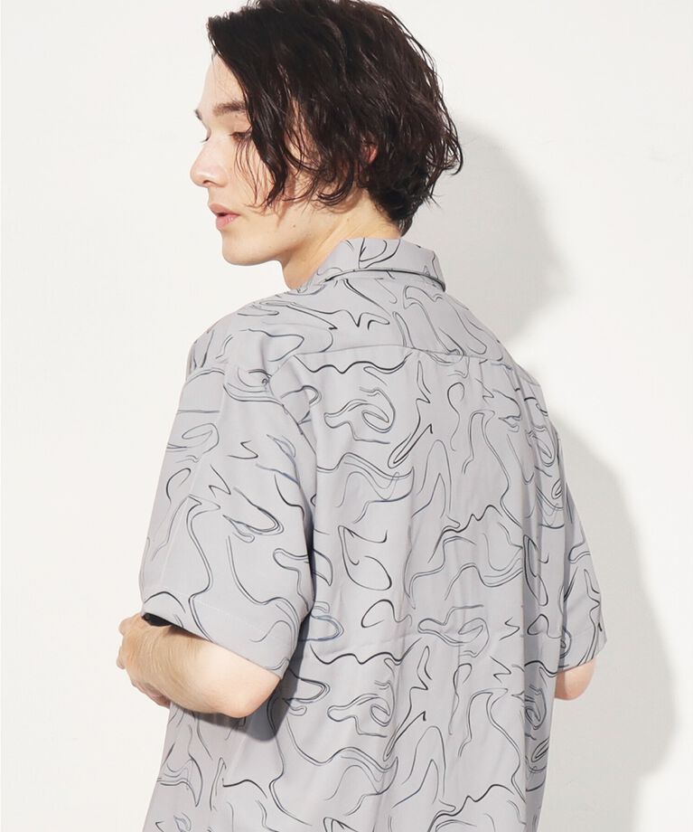 THE SHOP TK「【10色展開】プリントデザインシャツ チェック／ブロッキング／マーブル／ブラシアート」|シャツ・ブラウス|チャコールグレー(6