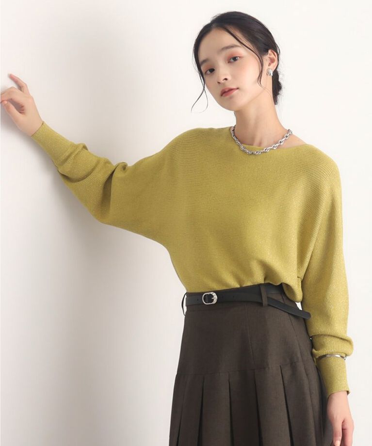 THE SHOP TK「【体形カバー/首周りすっきり】上品ラメドルマンニット/洗える」|ニット・セーター|グリーン(025)