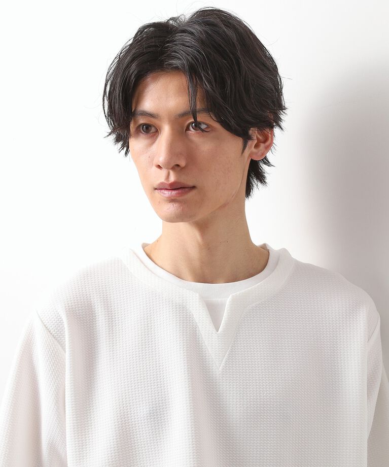THE SHOP TK「ミニフクレキーネック半袖Tシャツ」|Tシャツ・カットソー|オフホワイト(003