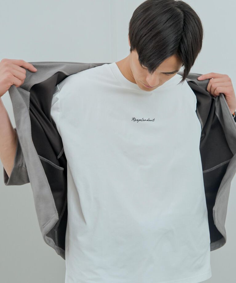 THE SHOP TK「フェイクスウェードアンサンブルカーディガン【五分袖カーディガン＋半袖Tシャツセットアイテム】」|カーディガン|