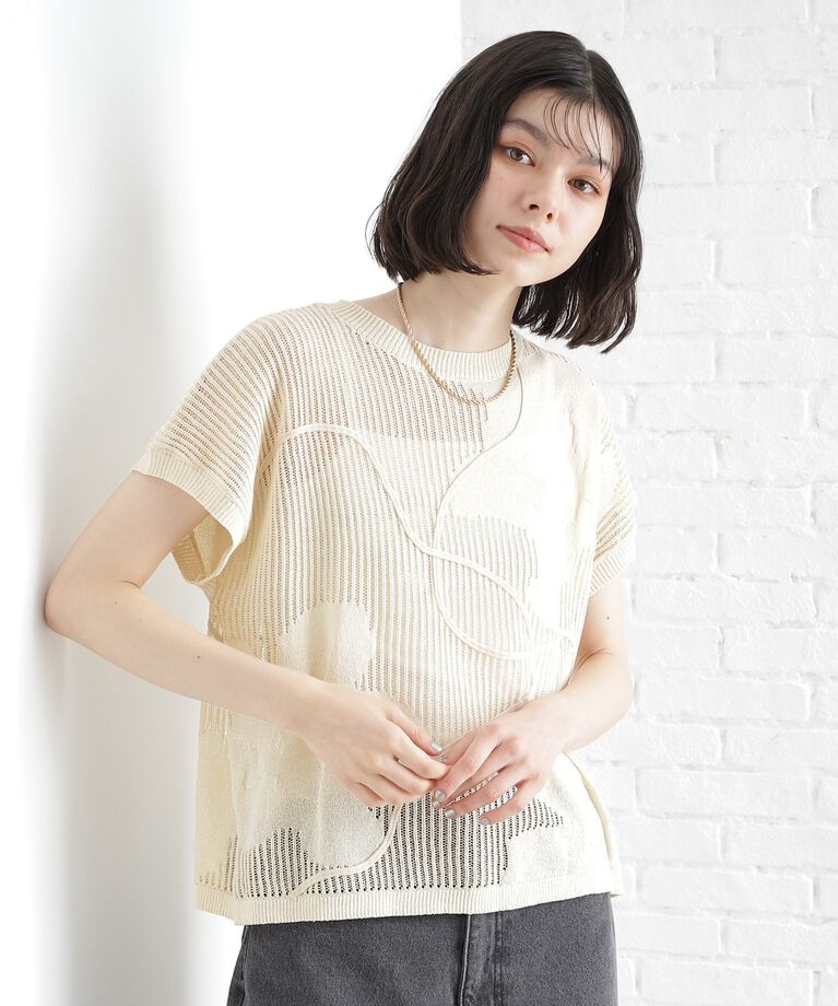 THE SHOP TK「コード刺繍シアーニット【洗える】」|ニット・セーター|オフホワイト(003
