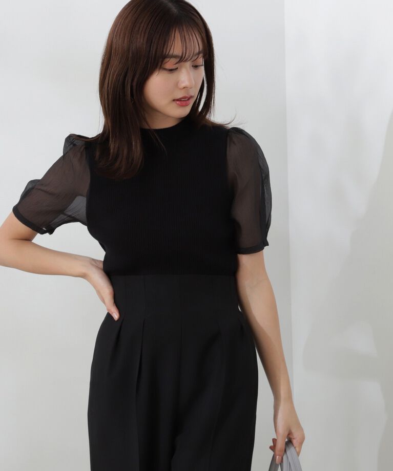 PROPORTION BODY DRESSING「オーガンジースリーブニット」|ニット・セーター|ブラック
