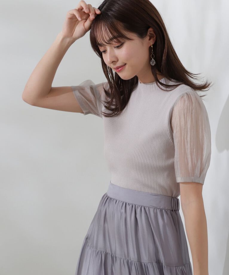 PROPORTION BODY DRESSING「オーガンジースリーブニット」|ニット・セーター|グレー