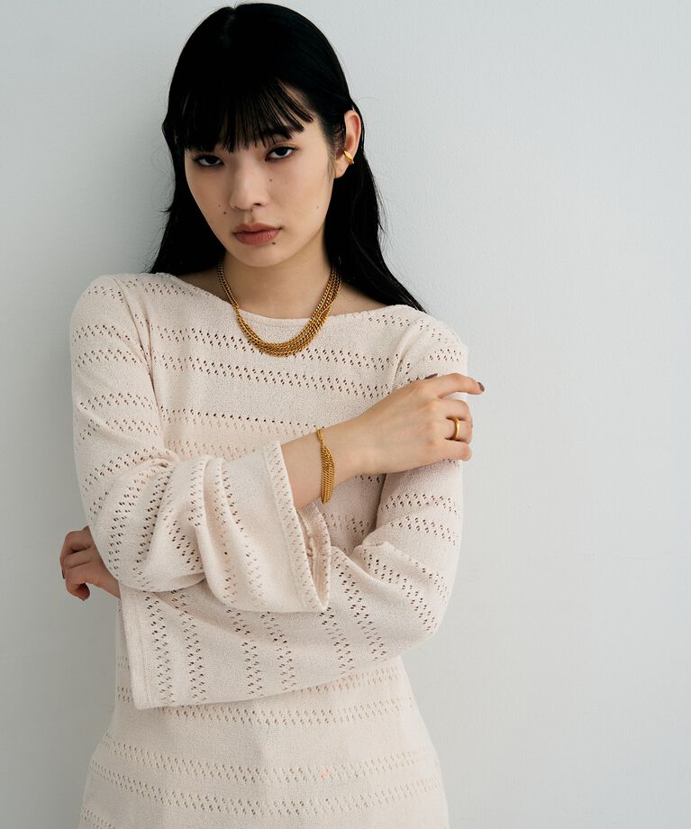 COCOSHNIK ONKITSCH「シルバー カーブチェーンアシンメトリードレープネックレス GP」|ネックレス|