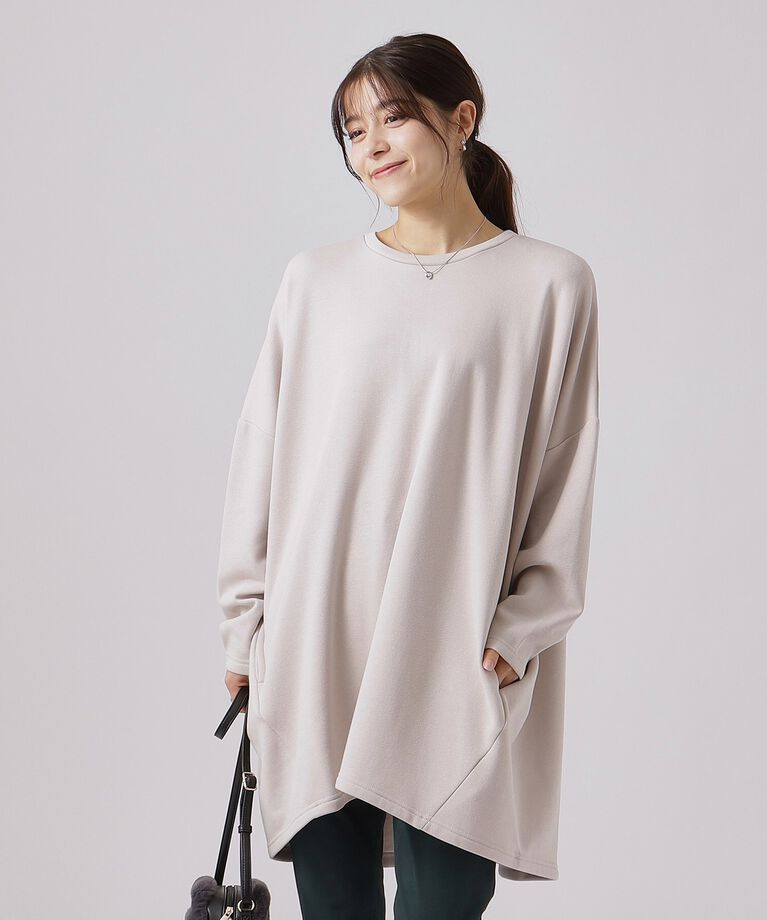 SHOO･LA･RUE「【体型カバー】裏地あったか ルーズチュニック【SHOO WARM】」|チュニック|ｸﾞﾚｰ(012)