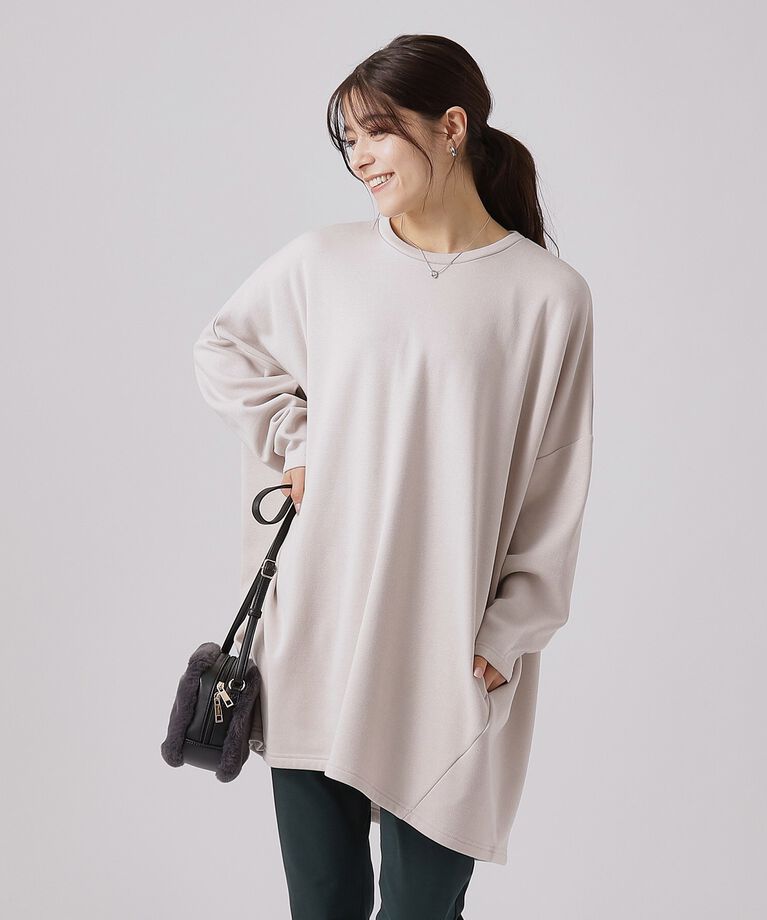 SHOO･LA･RUE「【体型カバー】裏地あったか ルーズチュニック【SHOO WARM】」|チュニック|