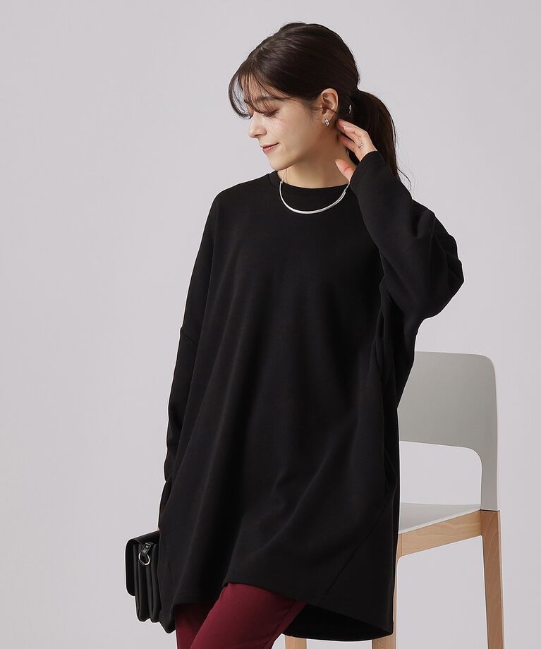 SHOO･LA･RUE「【体型カバー】裏地あったか ルーズチュニック【SHOO WARM】」|チュニック|ﾌﾞﾗｯｸ(019)