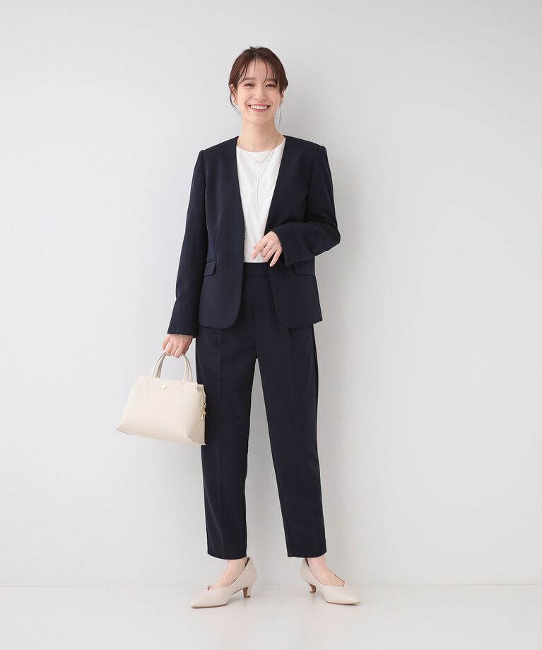 SHOO･LA･RUE「【洗える/S-3L/セットアップ可】セレモニーや通勤に カットジョーゼット Vネックジャケット」|ノーカラージャケット|