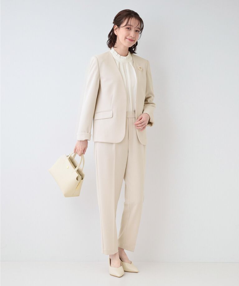 SHOO･LA･RUE「【洗える/S-3L/セットアップ可】セレモニーや通勤に カットジョーゼット Vネックジャケット」|ノーカラージャケット|
