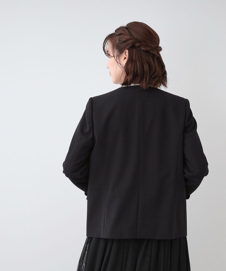 SHOO･LA･RUE「【洗える/S-3L/セットアップ可】セレモニーや通勤に カットジョーゼット Vネックジャケット」|ノーカラージャケット|