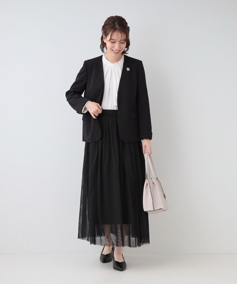 SHOO･LA･RUE「【洗える/S-3L/セットアップ可】セレモニーや通勤に カットジョーゼット Vネックジャケット」|ノーカラージャケット|