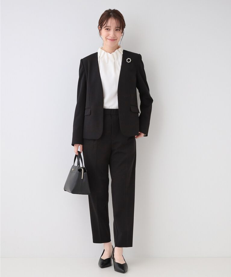 SHOO･LA･RUE「【洗える/S-3L/セットアップ可】セレモニーや通勤に カットジョーゼット Vネックジャケット」|ノーカラージャケット|