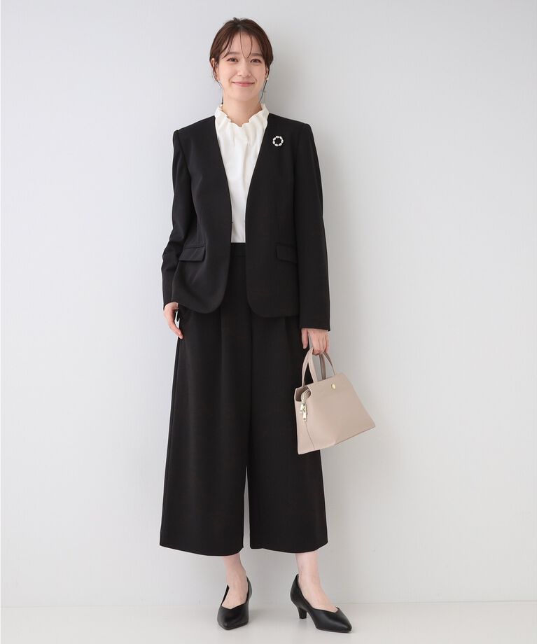 SHOO･LA･RUE「【洗える/S-3L/セットアップ可】セレモニーや通勤に カットジョーゼット Vネックジャケット」|ノーカラージャケット|