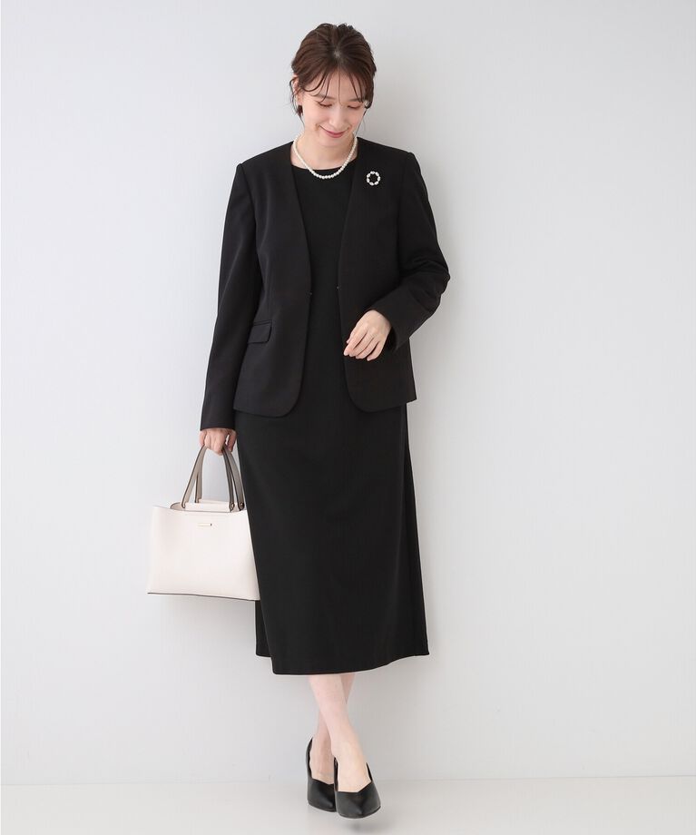 SHOO･LA･RUE「【洗える/S-3L/セットアップ可】セレモニーや通勤に カットジョーゼット Vネックジャケット」|ノーカラージャケット|
