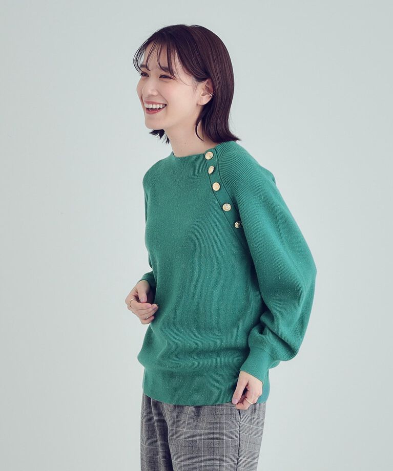 SHOO･LA･RUE「【S-LL/洗える】きらっとラメが華やか 肩金ボタンニット」|ニット・セーター|