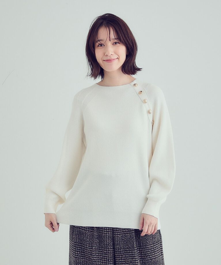 SHOO･LA･RUE「【S-LL/洗える】きらっとラメが華やか 肩金ボタンニット」|ニット・セーター|