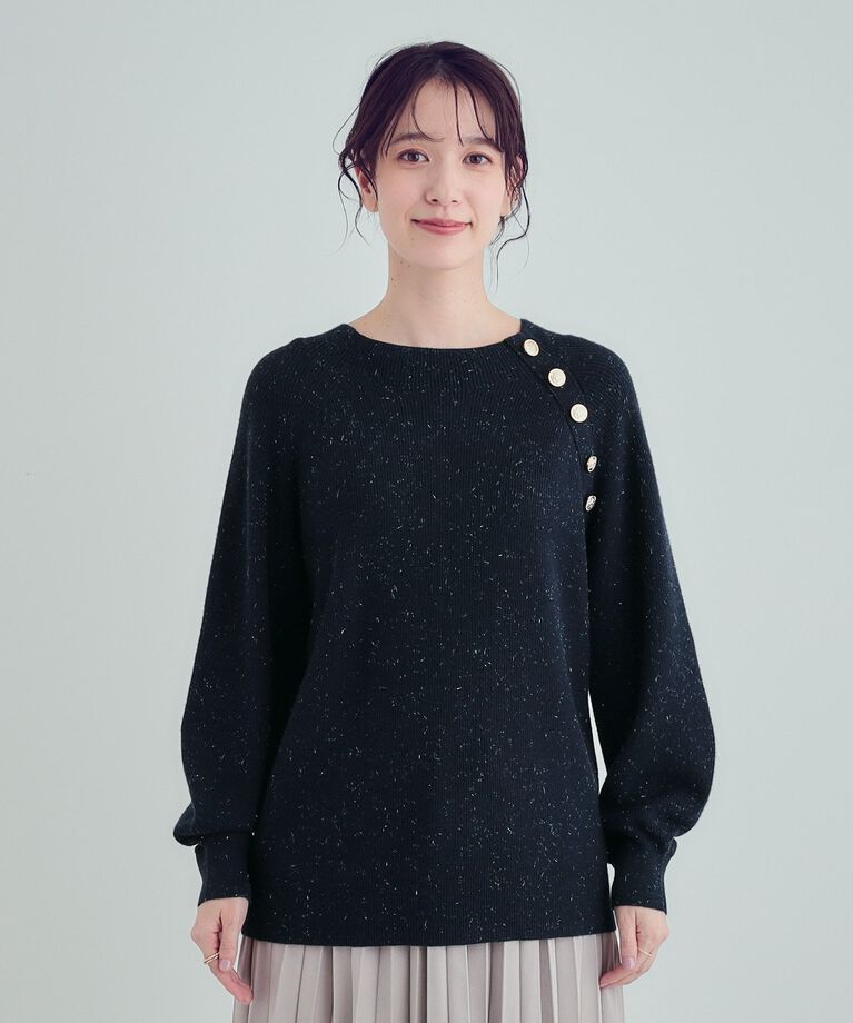 SHOO･LA･RUE「【S-LL/洗える】きらっとラメが華やか 肩金ボタンニット」|ニット・セーター|