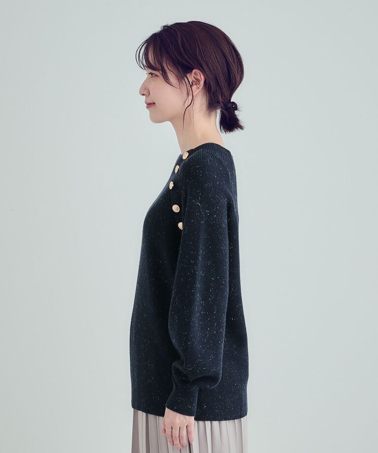 SHOO･LA･RUE「【S-LL/洗える】きらっとラメが華やか 肩金ボタンニット」|ニット・セーター|
