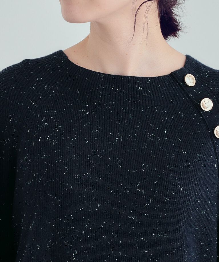 SHOO･LA･RUE「【S-LL/洗える】きらっとラメが華やか 肩金ボタンニット」|ニット・セーター|