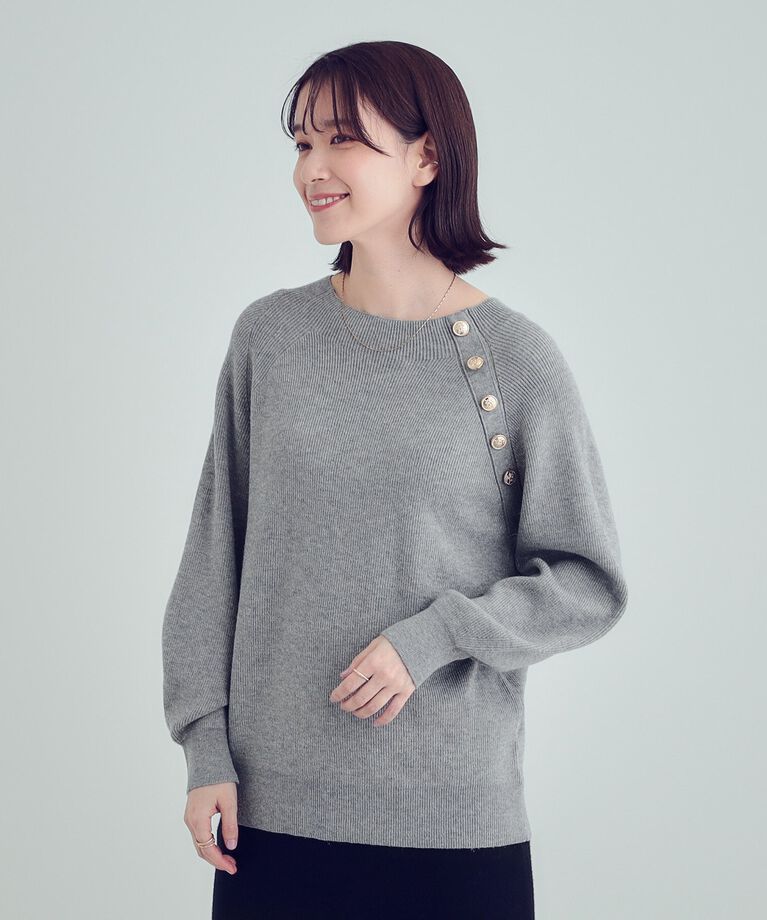 SHOO･LA･RUE「【S-LL/洗える】きらっとラメが華やか 肩金ボタンニット」|ニット・セーター|