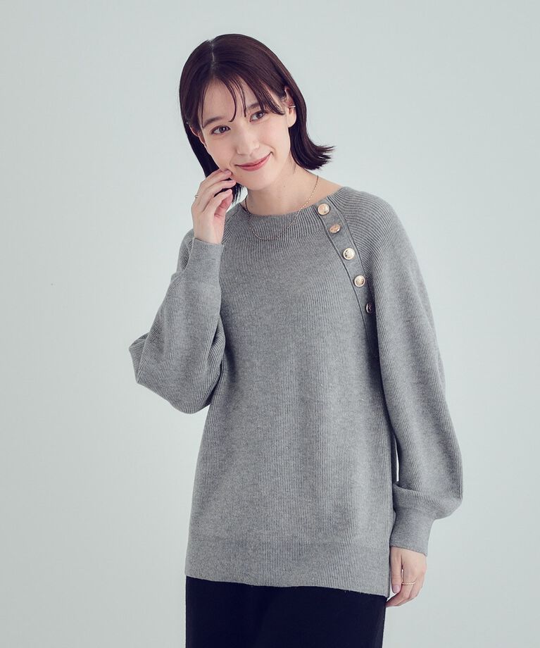 SHOO･LA･RUE「【S-LL/洗える】きらっとラメが華やか 肩金ボタンニット」|ニット・セーター|