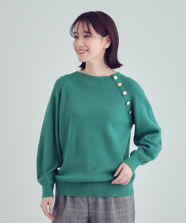 SHOO･LA･RUE「【S-LL/洗える】きらっとラメが華やか 肩金ボタンニット」|ニット・セーター|
