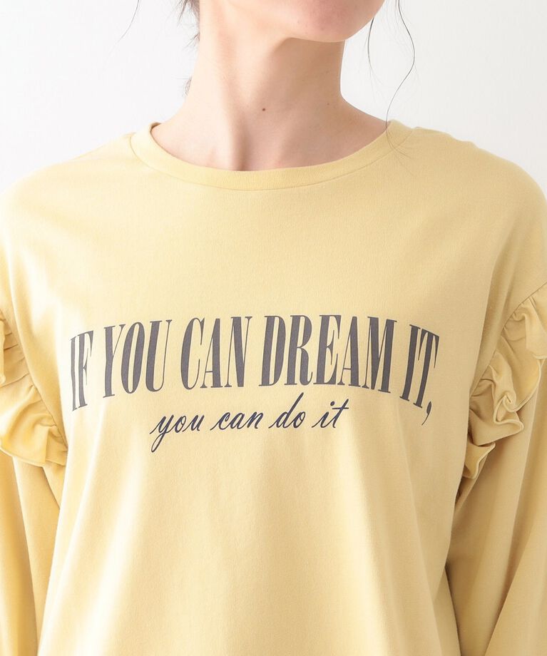 SHOO･LA･RUE「【S-LL/洗える】ショルダーフリルが目を惹く ロゴプリントロンT」|Tシャツ・カットソー|