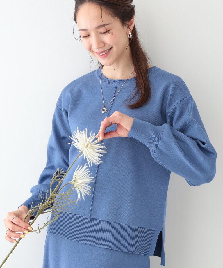 SHOO･LA･RUE「【S-LL/セットアップ可】インせず着られる さらっとなめらかニット」|ニット・セーター|ブルー(092)