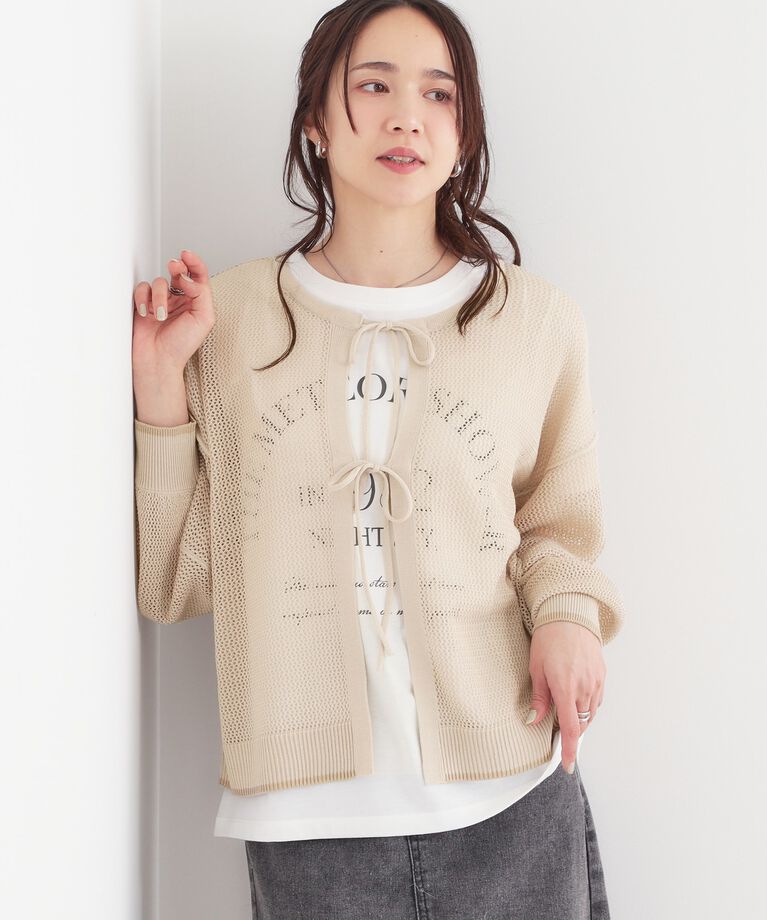 SHOO･LA･RUE「【S-LL/2点セット】前後2WAYで着られるメッシュニット＋ロゴTシャツ」|その他|アイボリー(004)