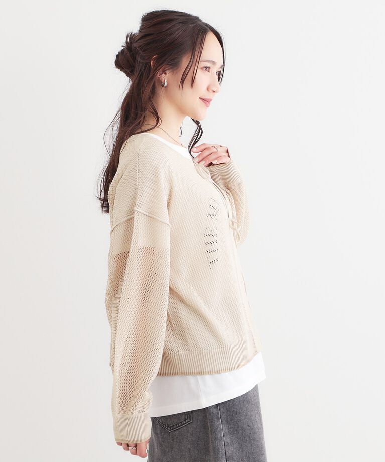 SHOO･LA･RUE「【S-LL/2点セット】前後2WAYで着られるメッシュニット＋ロゴTシャツ」|その他|