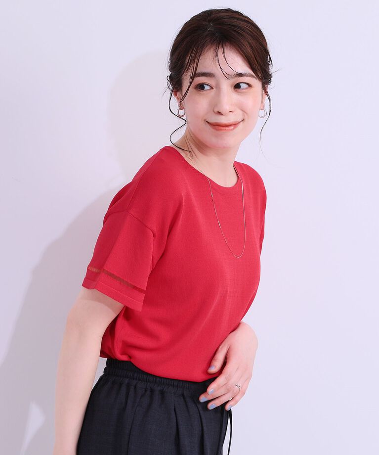 SHOO･LA･RUE「【UVカット/洗える】お袖シアーがヘルシーに フレアスリーブサマーニット」|ニット・セーター|